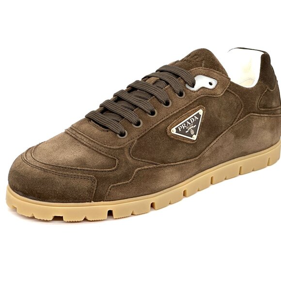 PRADA Mens Trail Triangle Logo Suede Lace Up Low Top Sneakers Shoes Moro - Picture 6 of 15